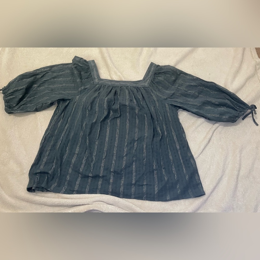 Lauren Conrad Sage Green Peasant Blouse Silver Thread Accent Size XL NWOT